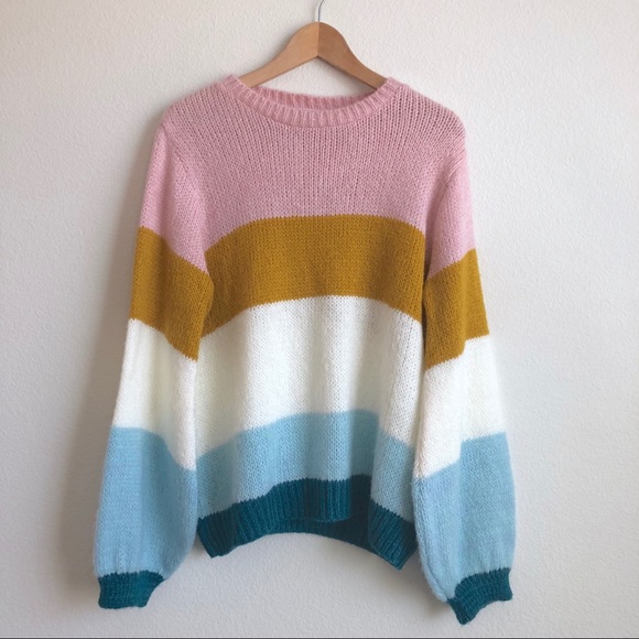 Topshop Sweaters - Topshop Colorblock Pastel Striped Sweater Pullover